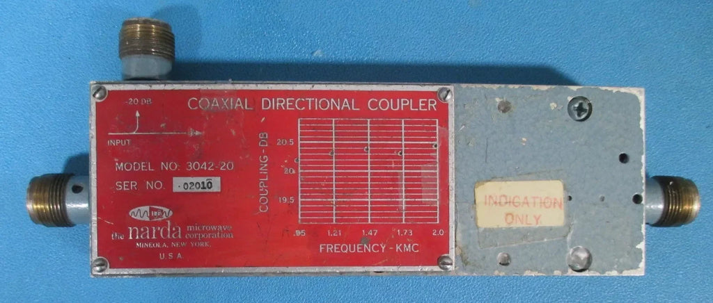 Narda 3042-20 Coaxial Directional Coupler 0.95-2 GHz, 20 dB - ZYYKZ Test Equipment