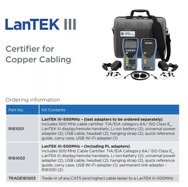Trend Networks Lantek III Series Copper & Fibre Cabling Certifier Cat 6A/500MHz