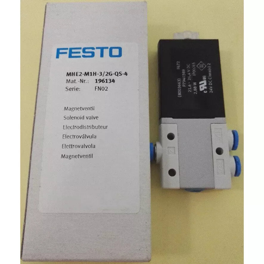 Festo MHE2-M1H-3/2G-QS-4 Solenoid Valve, Model 196134 - ZYYKZ Test Equipment