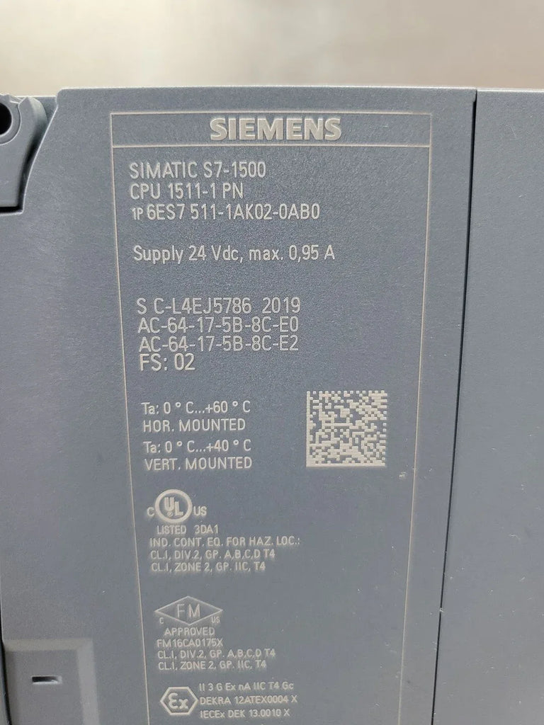 Siemens SIMATIC S7-1500 CPU 1511-1 Industrial Automation Controller - ZYYKZ Test Equipment